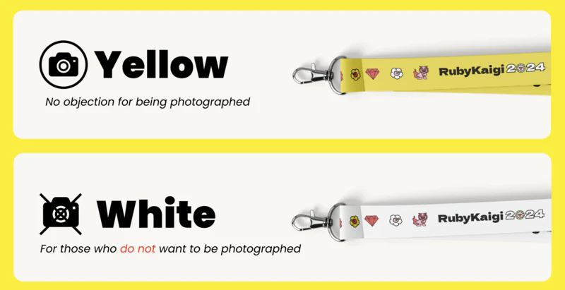 Photo of our 2 lanyards: Yellow and White lanyards